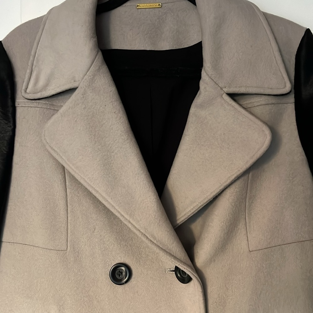 Double breasted wool and calf skin leather pea coat size large - Picture 5 of 7